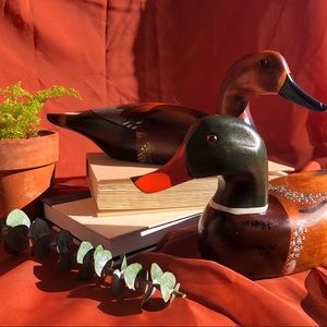 Set of 2 Antique, Wooden vintage ducks, Old decor